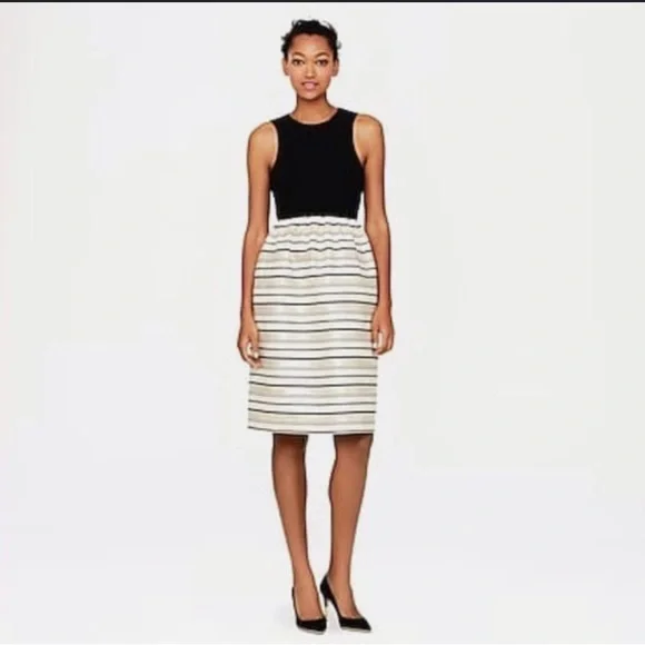 j crew gold stripe dress J.CREW Women's Cocktail Gold Black Stripe Dress Sleeveless Size 2 Style  07192